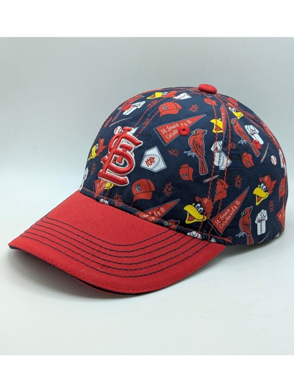 St. Louis Cardinals Hat Emily Stahl Print MLB Baseball Cap Navy Red STL Mascot